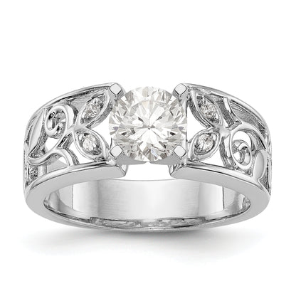 14K White Gold Diamond Peg Set CZ Engagement Ring