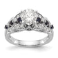 14K White Gold Diamond and Sapphire CZ Engagement Ring