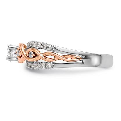 14k White Gold and Rose Gold Peg Set Diamond Engagement Ring