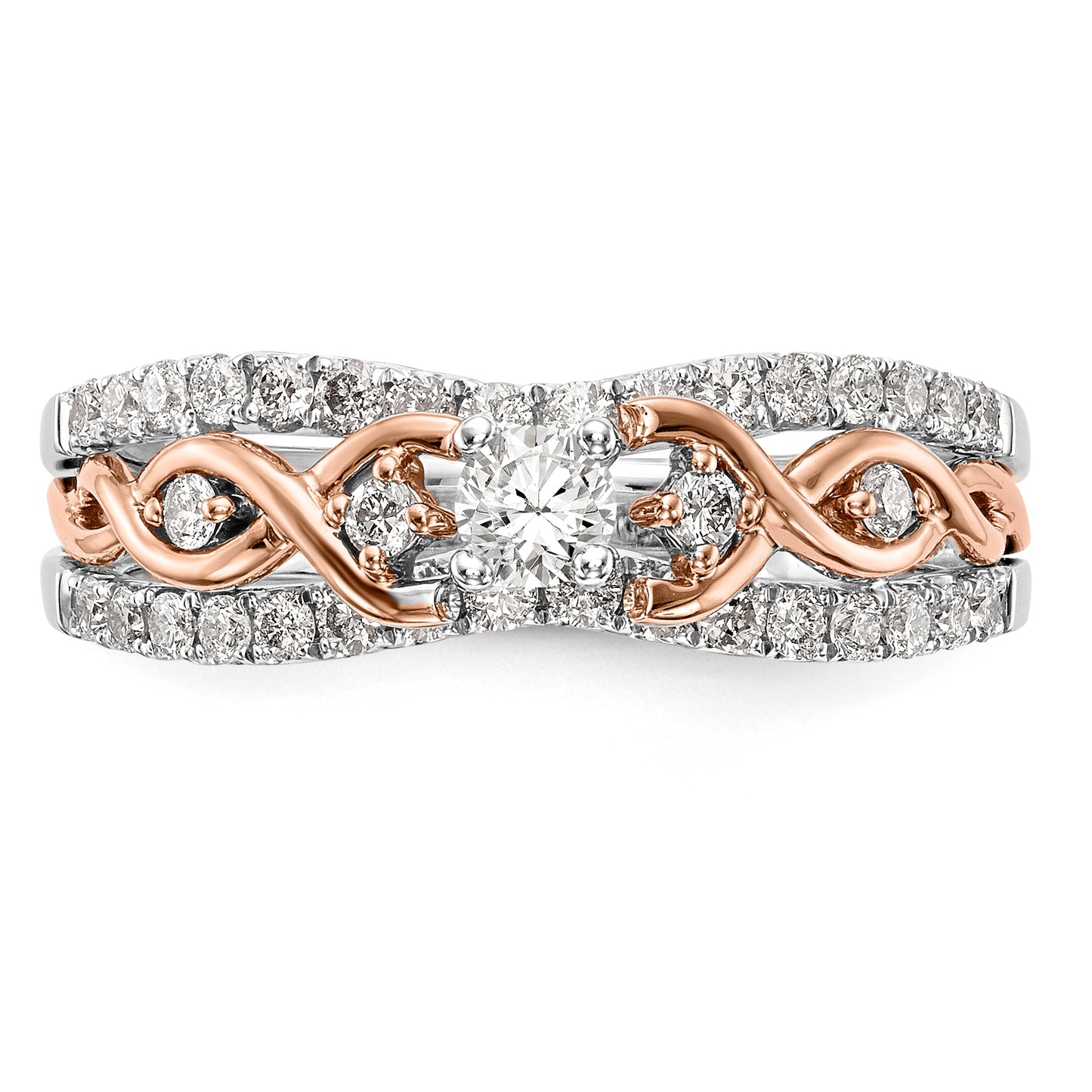 14k White Gold and Rose Gold Peg Set Diamond Engagement Ring