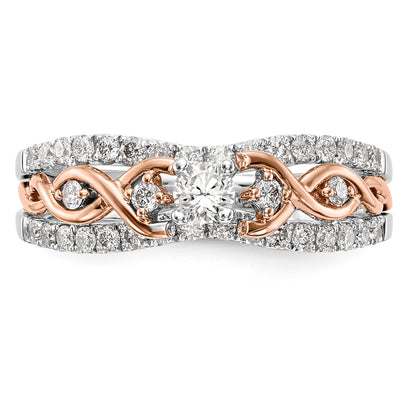 14k White Gold and Rose Gold Peg Set Diamond Engagement Ring
