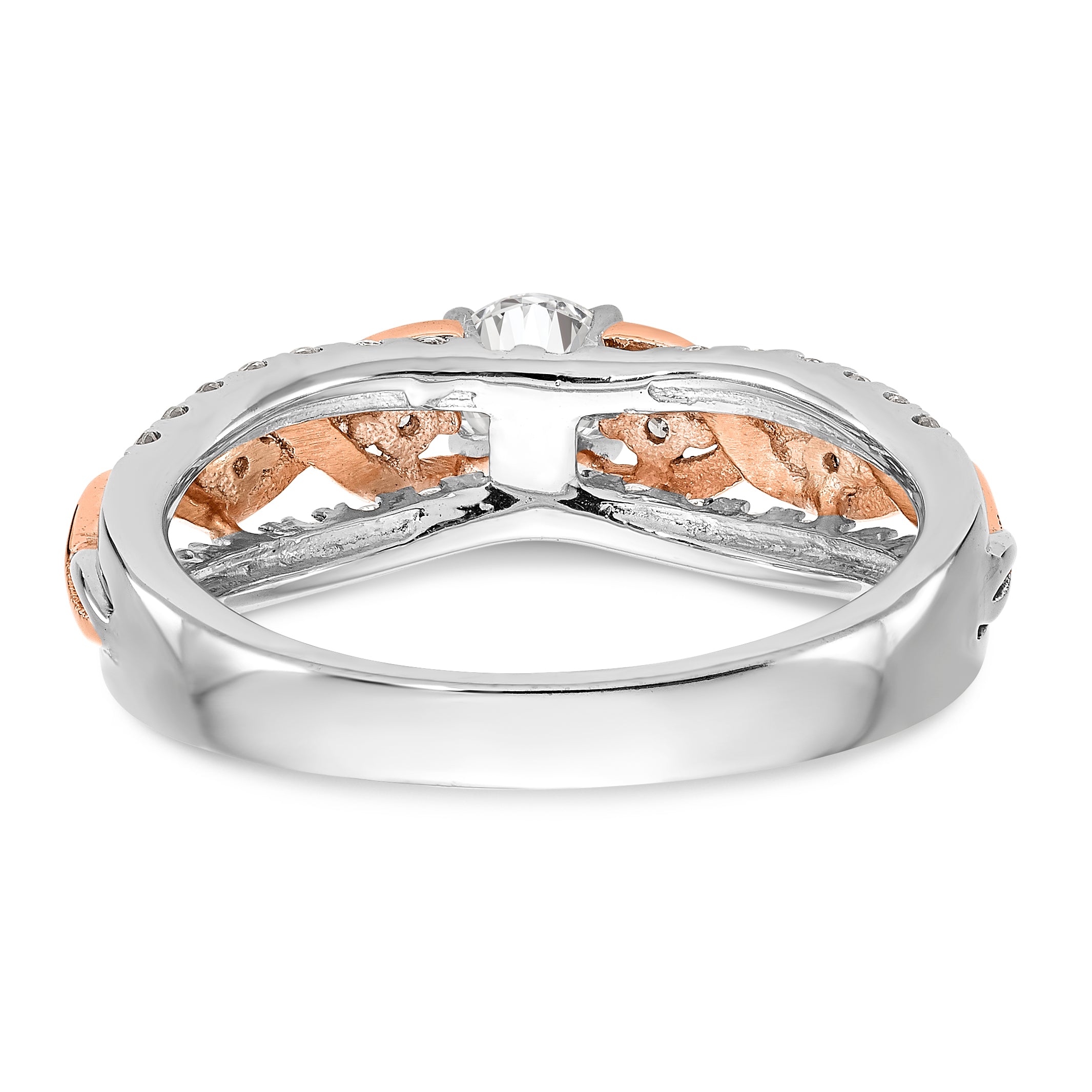 14k White Gold and Rose Gold Peg Set Diamond Engagement Ring