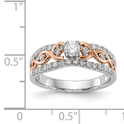 14k White Gold and Rose Gold Peg Set Diamond Engagement Ring