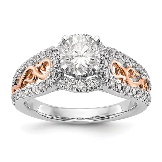 14k White Gold and Rose Gold Diamond Peg Set CZ Engagement Ring