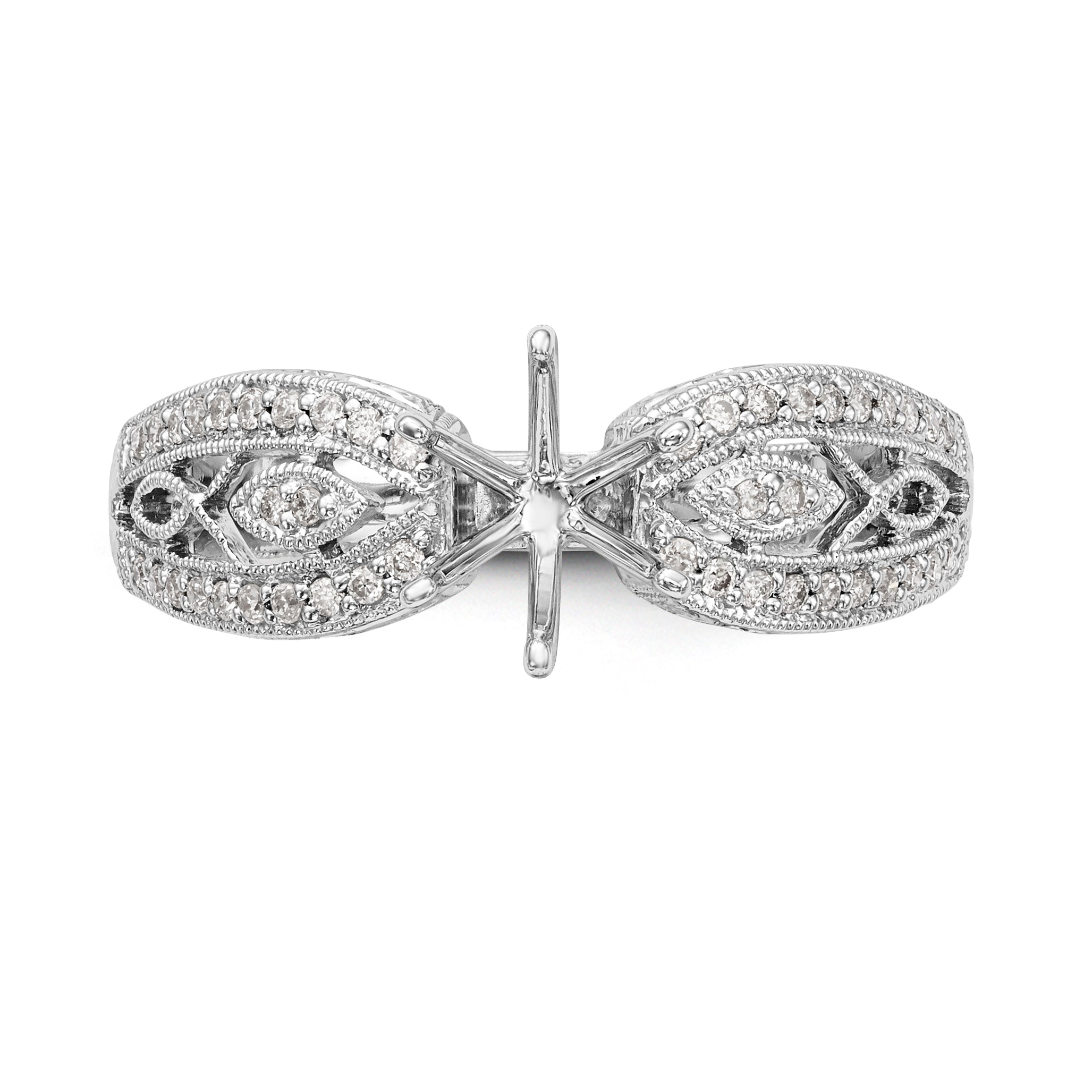 14K White Gold Diamond Peg Set CZ Engagement Ring