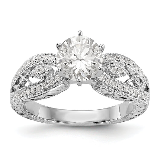 14K White Gold Diamond Peg Set CZ Engagement Ring
