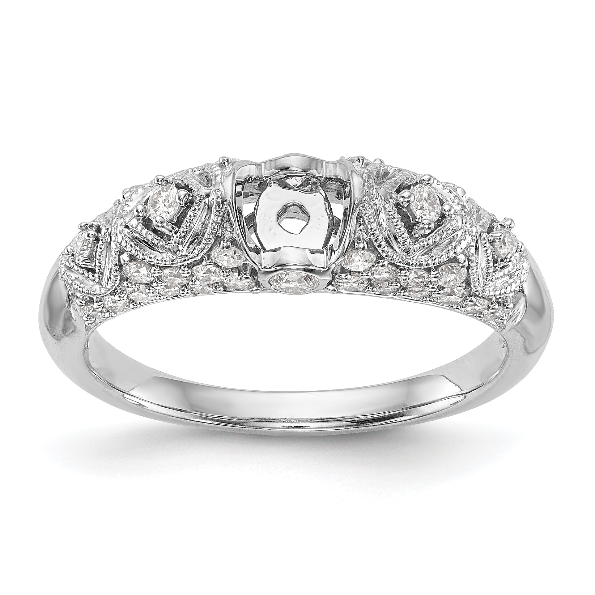 14K White Gold Diamond Peg Set Engagement Ring