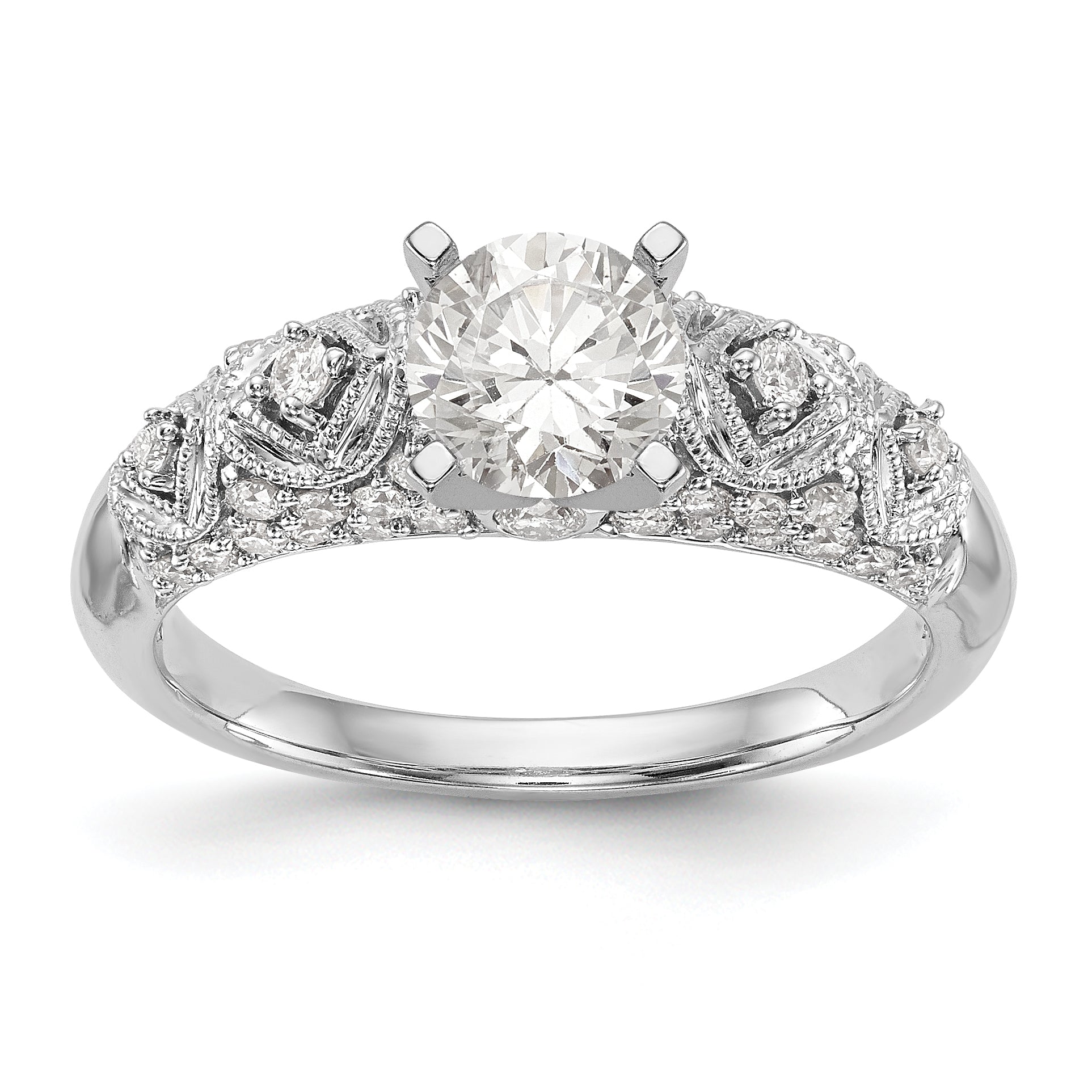 14K White Gold Diamond Peg Set Engagement Ring