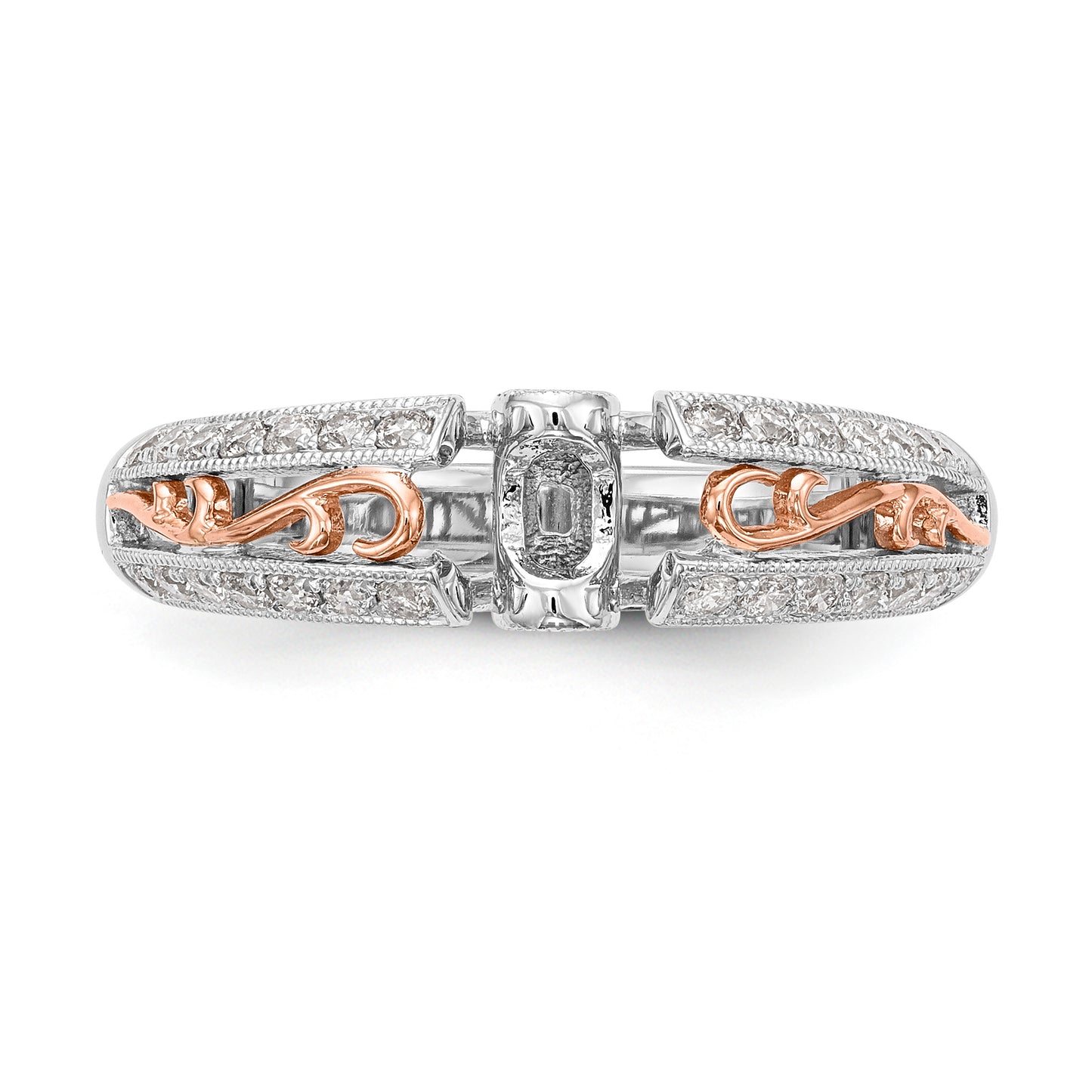 14K White Gold and Rose Gold Diamond Peg Set CZ Engagement Ring