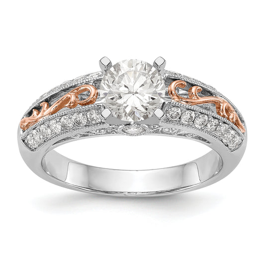 14K White Gold and Rose Gold Diamond Peg Set CZ Engagement Ring