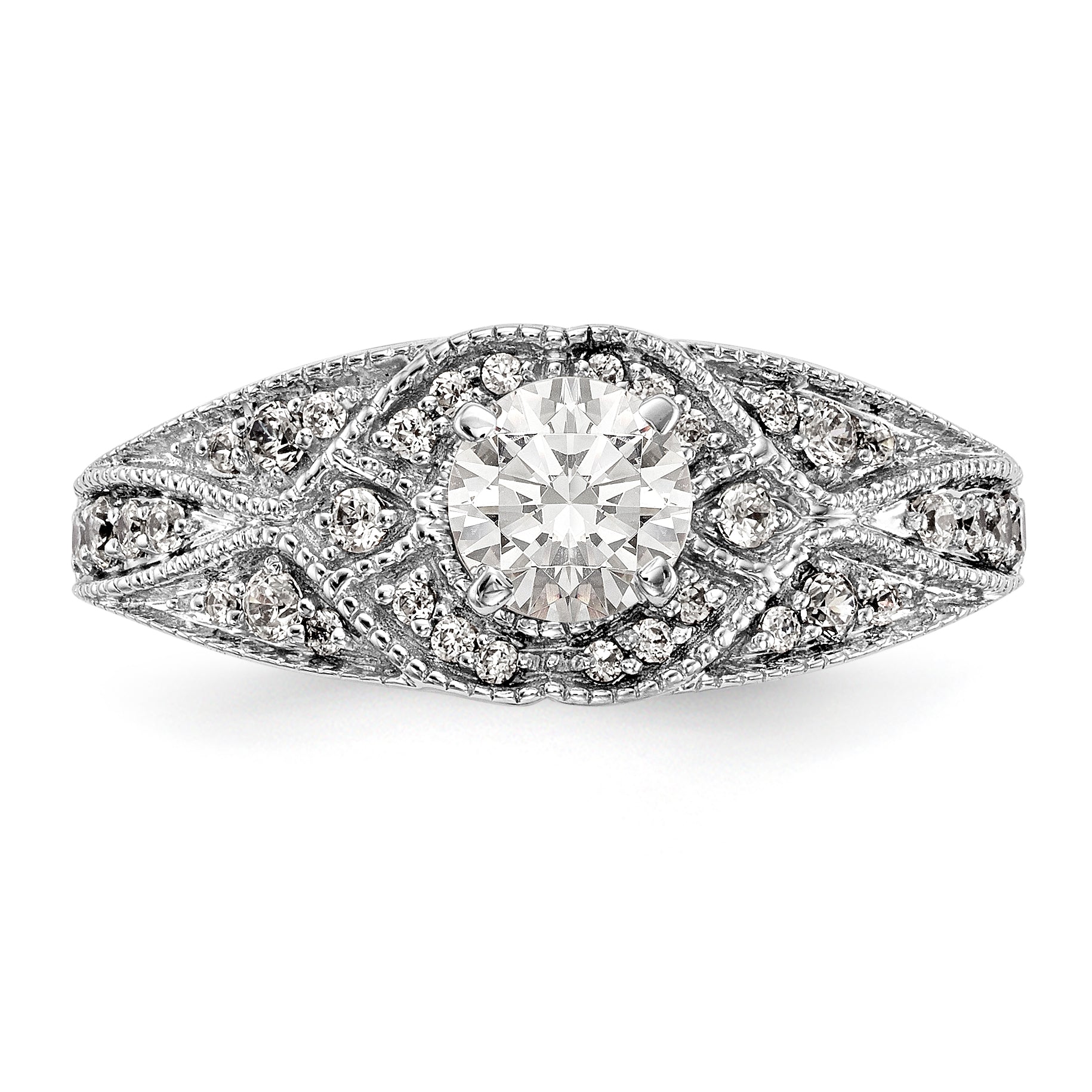14K White Gold Peg Set Diamond Engagement Ring