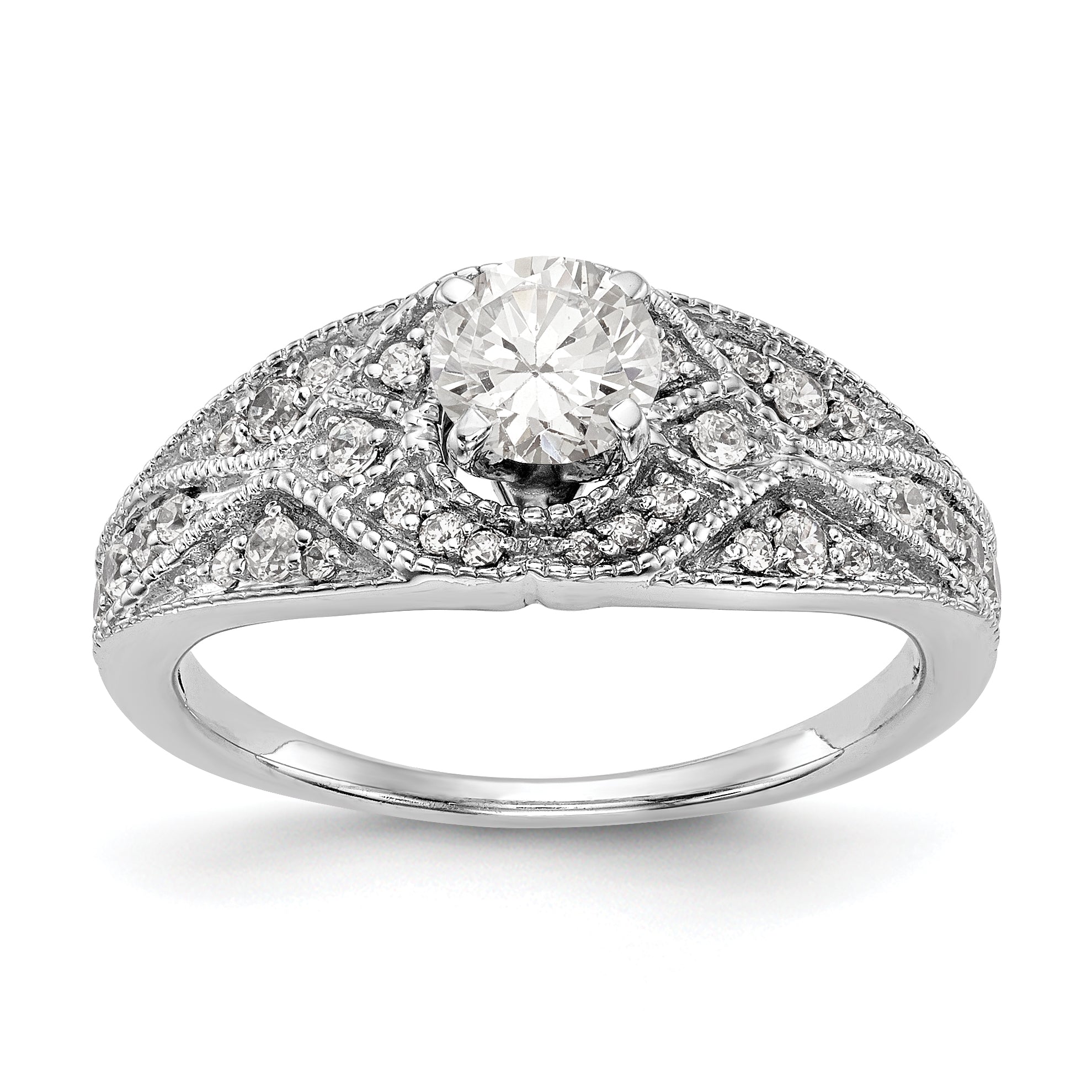 14K White Gold Peg Set Diamond Engagement Ring