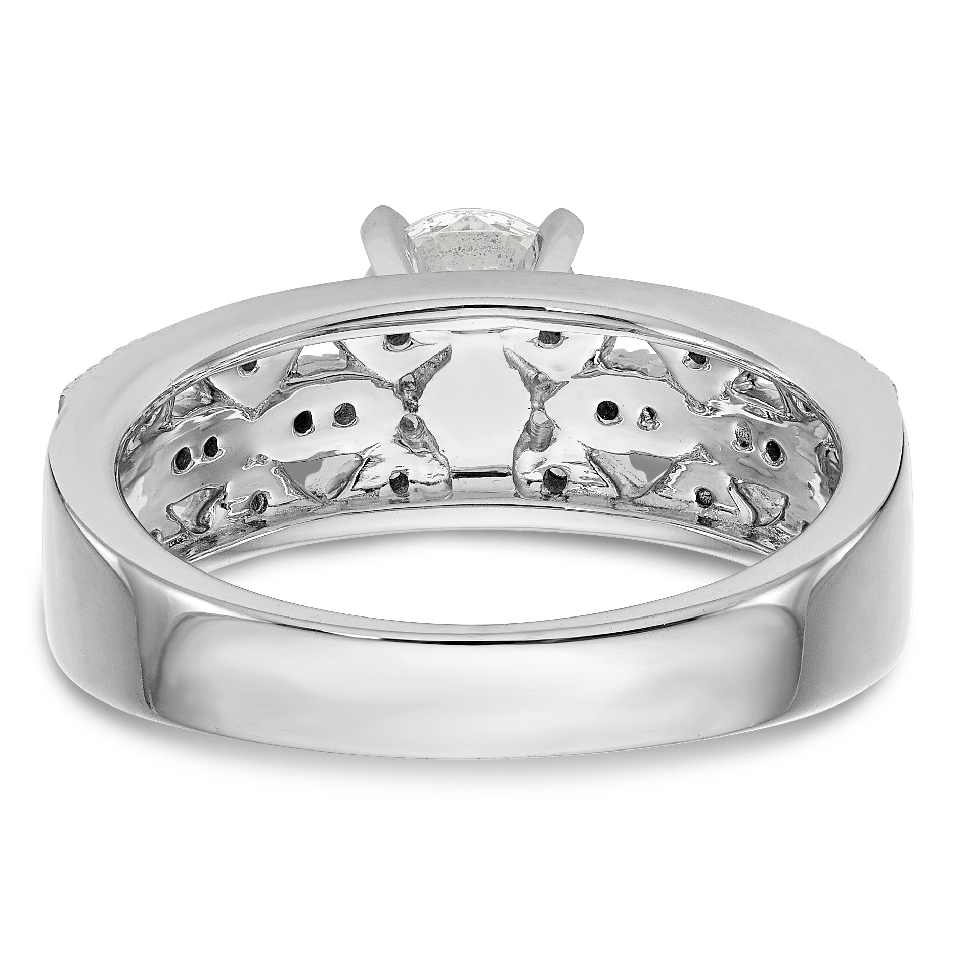 14K White Gold Diamond Peg Set CZ Engagement Ring