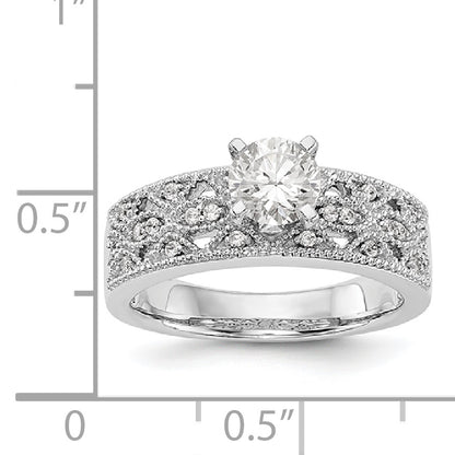 14K White Gold Diamond Peg Set CZ Engagement Ring
