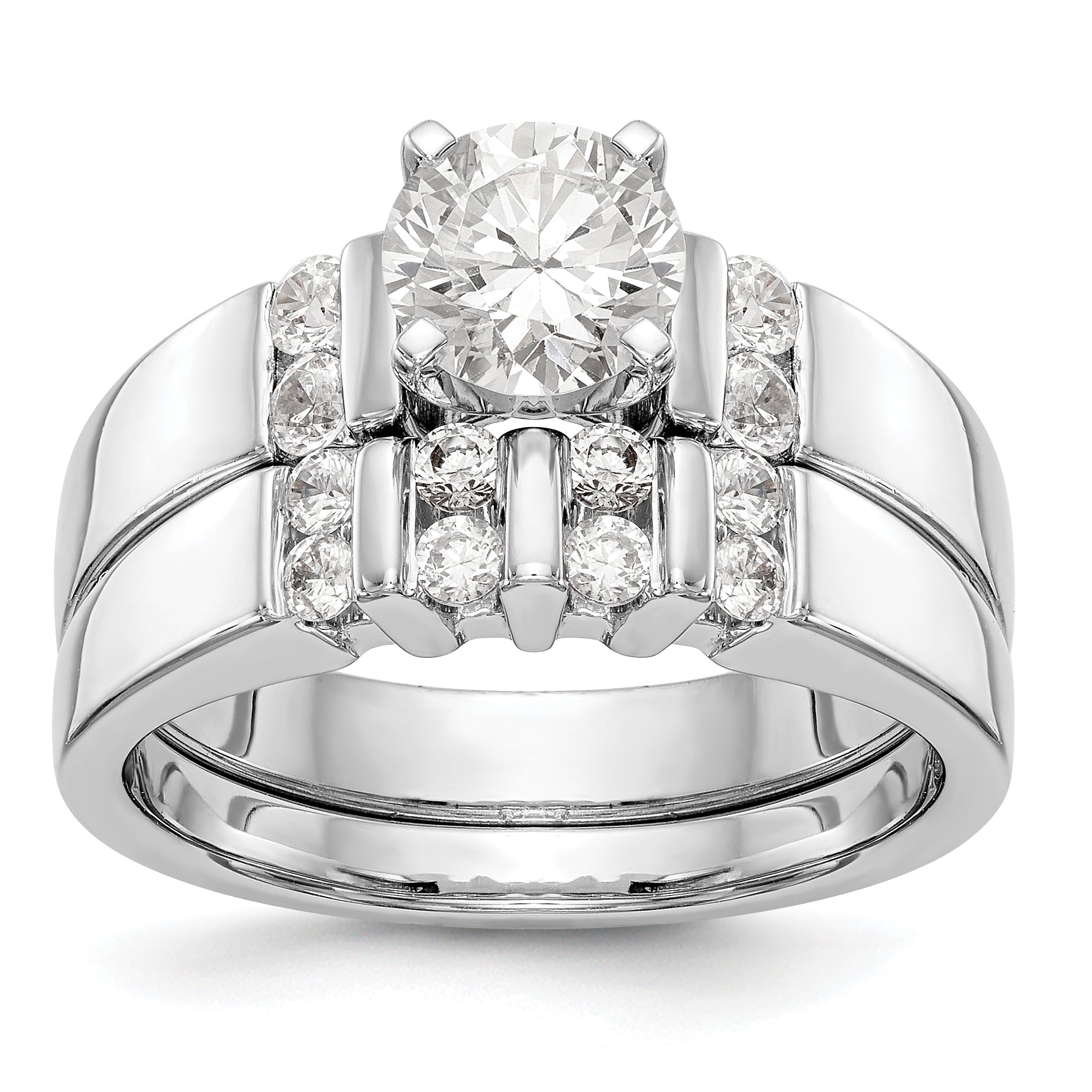 14K White Gold Diamond Peg Set Engagement Ring