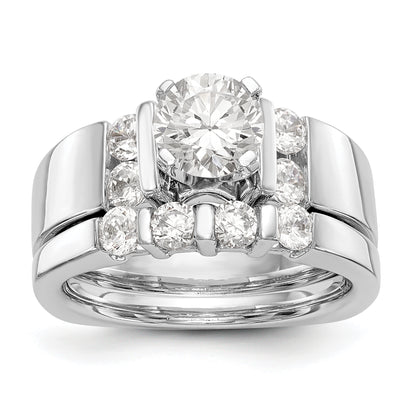 14K White Gold Diamond Peg Set CZ Engagement Ring