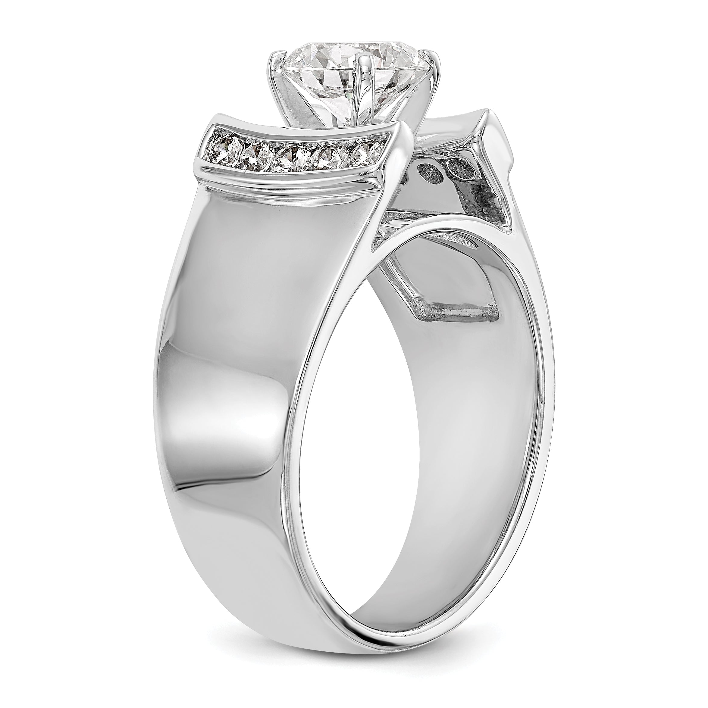 14K White Gold Diamond Peg Set CZ Engagement Ring