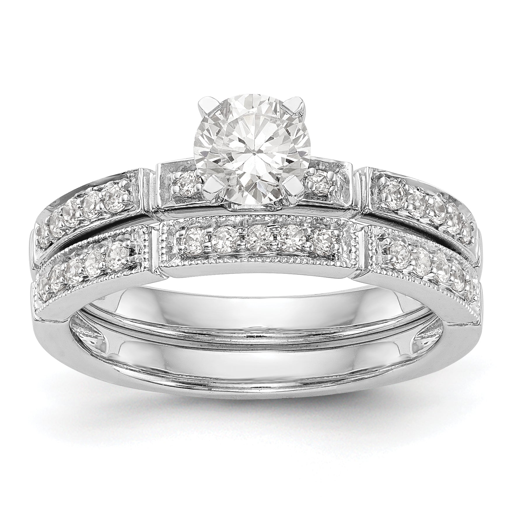 14K White Gold Diamond Peg Set Engagement Ring