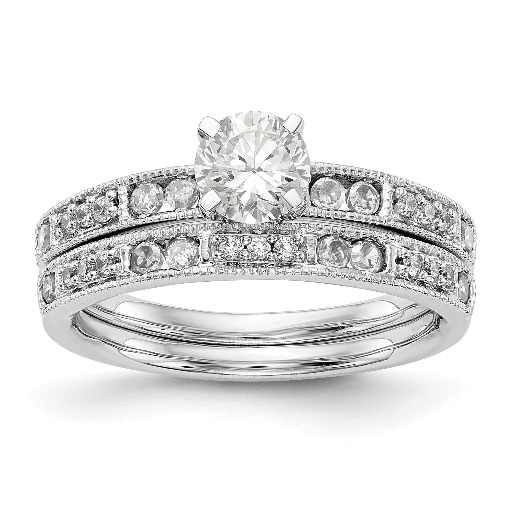 14K White Gold Diamond Peg Set Engagement Ring