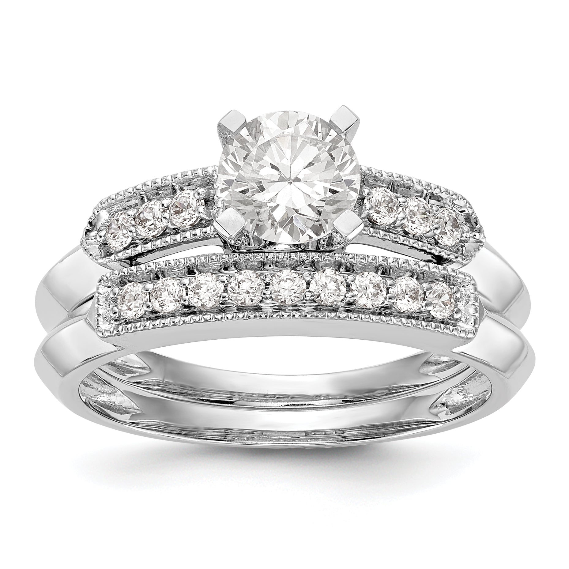 14K White Gold Diamond Peg Set Engagement Ring