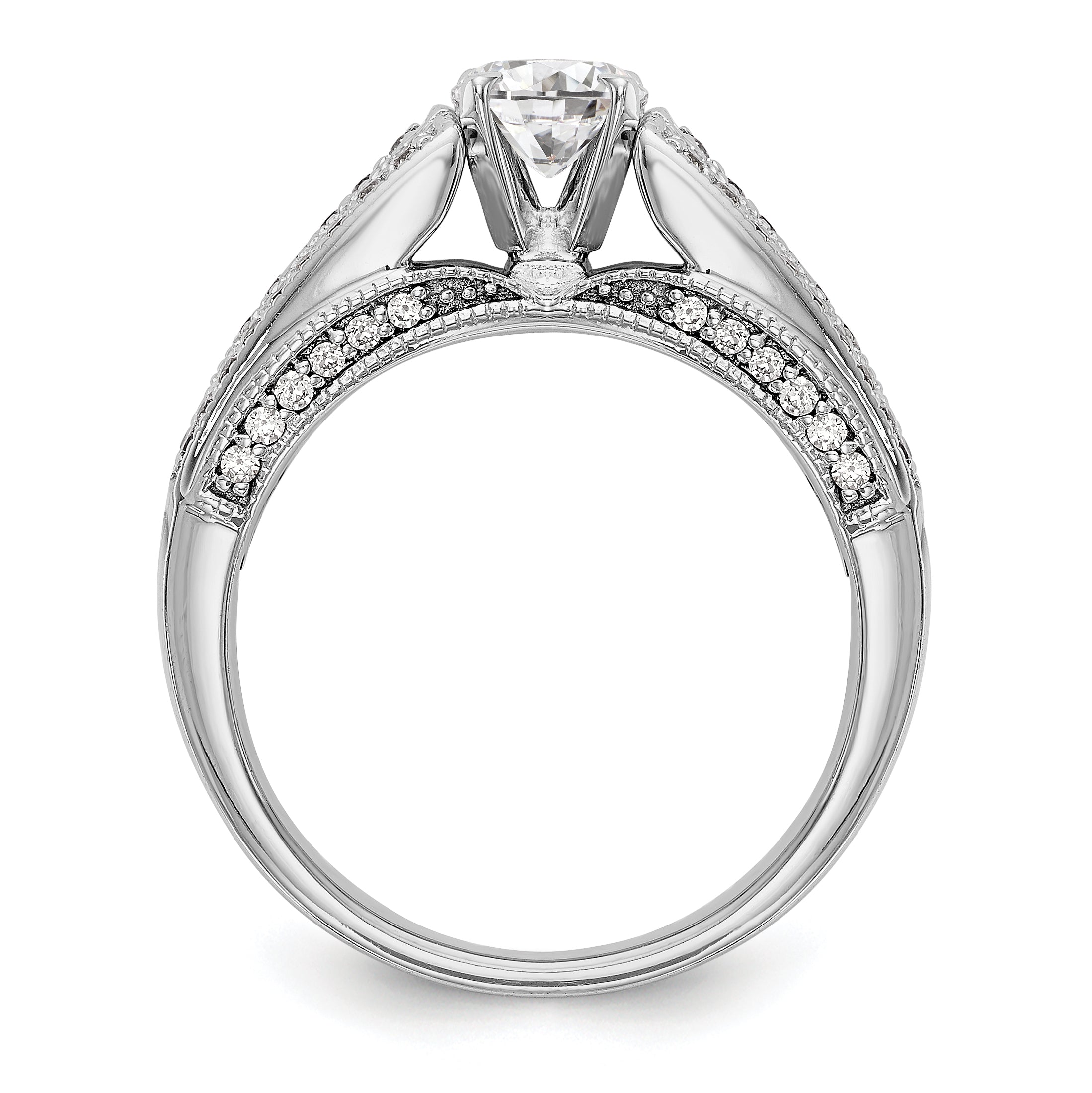 14K White Gold Peg Set Simulated Diamond Engagement Ring