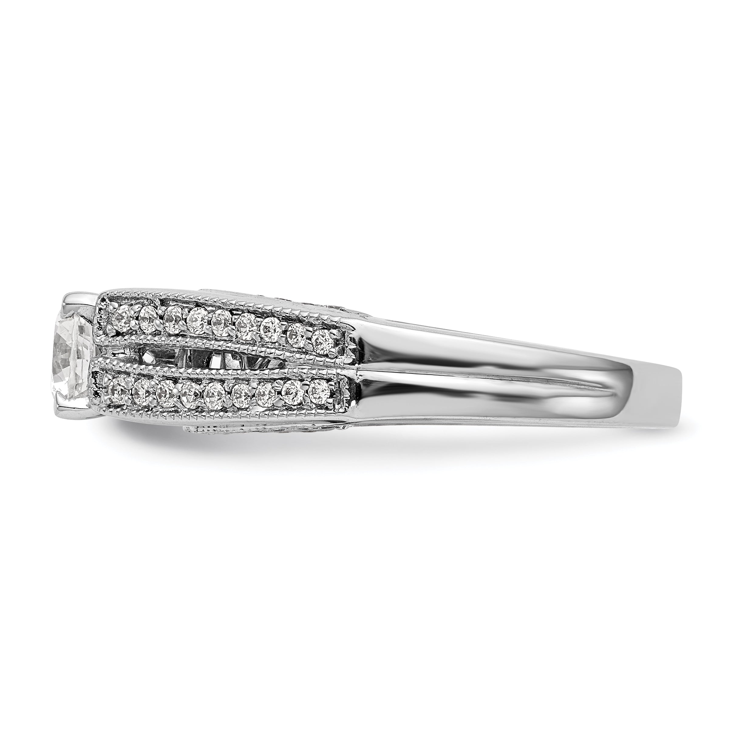 14K White Gold Peg Set Simulated Diamond Engagement Ring