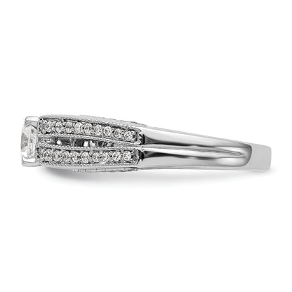 14K White Gold Peg Set Simulated Diamond Engagement Ring