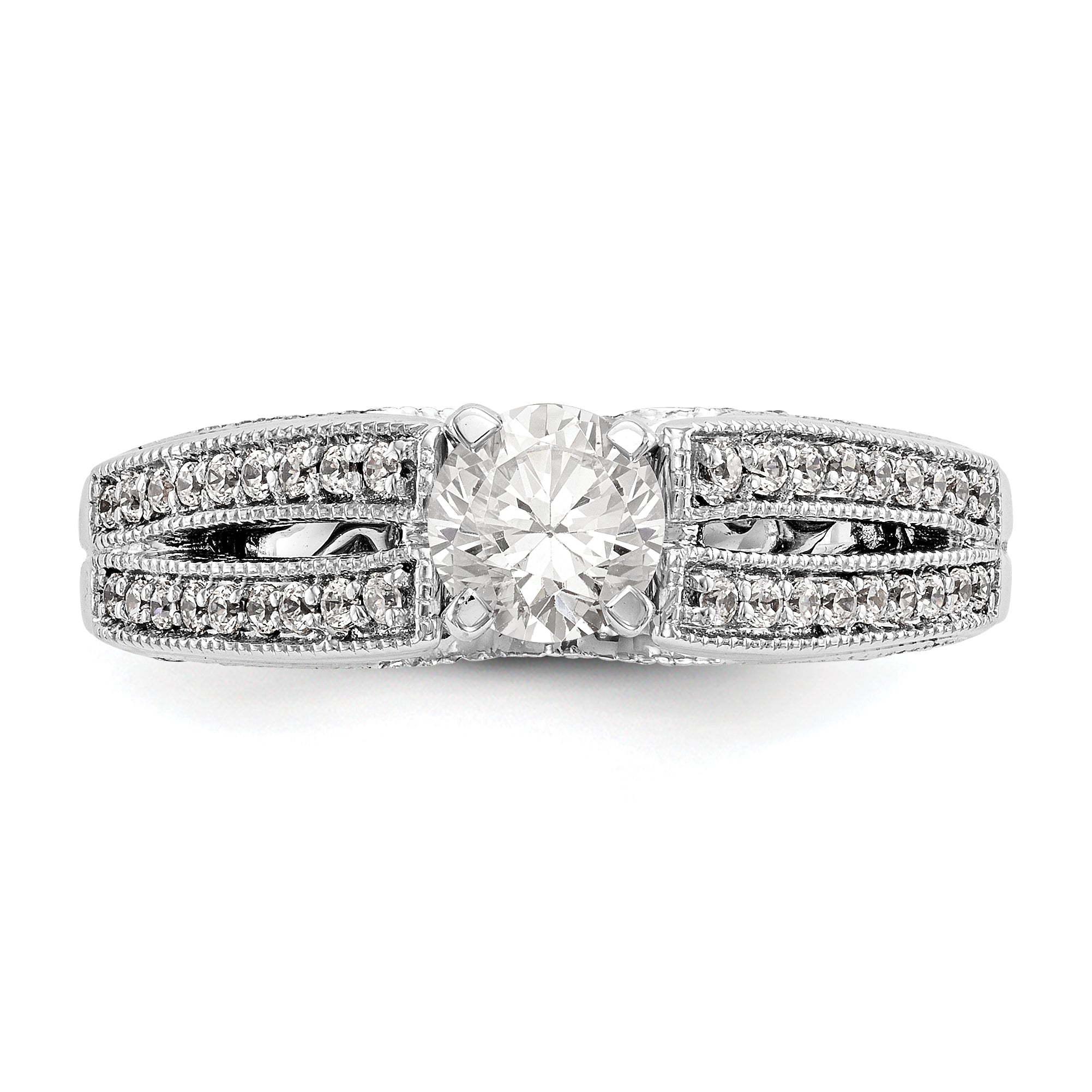 14K White Gold Peg Set Simulated Diamond Engagement Ring