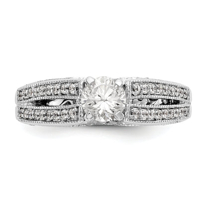 14K White Gold Peg Set Simulated Diamond Engagement Ring