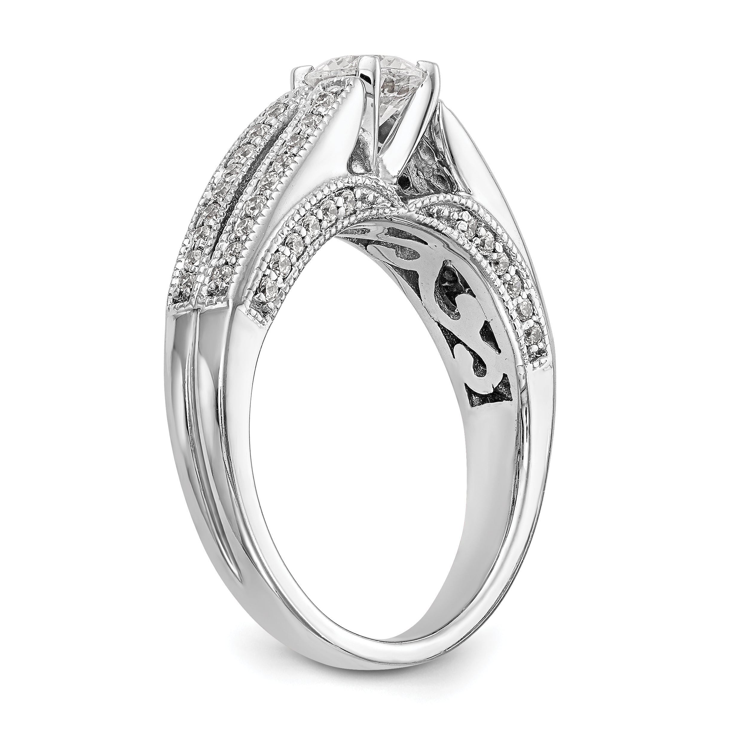 14K White Gold Peg Set Simulated Diamond Engagement Ring