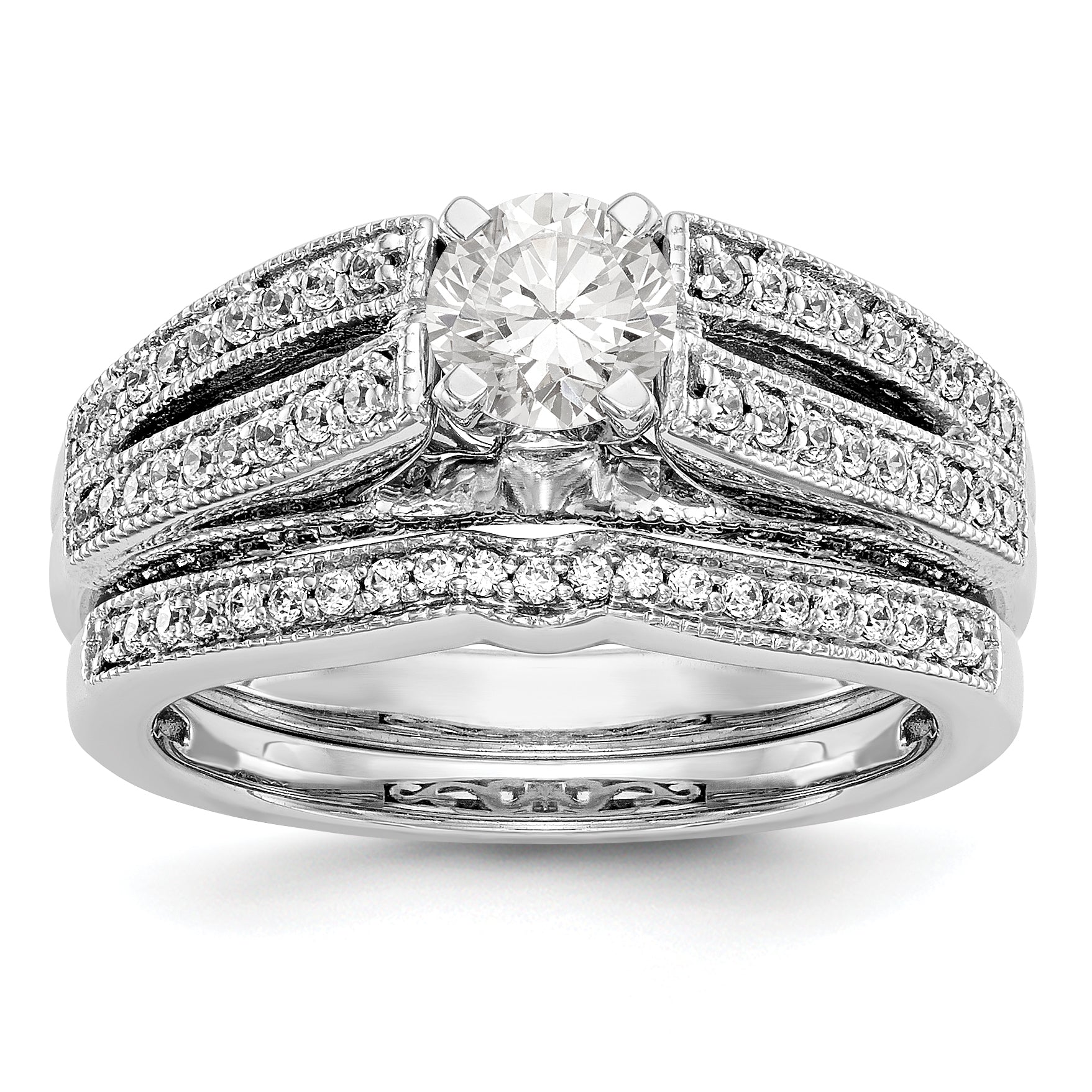 14K White Gold Peg Set Simulated Diamond Engagement Ring