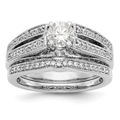 14K White Gold Peg Set Simulated Diamond Engagement Ring