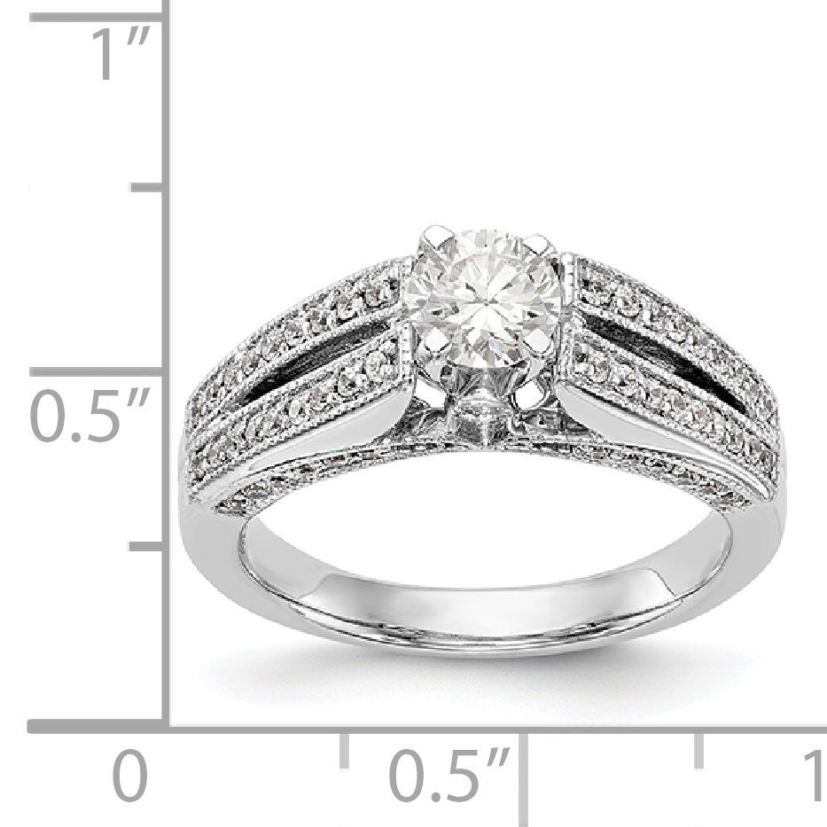 14K White Gold Peg Set Simulated Diamond Engagement Ring