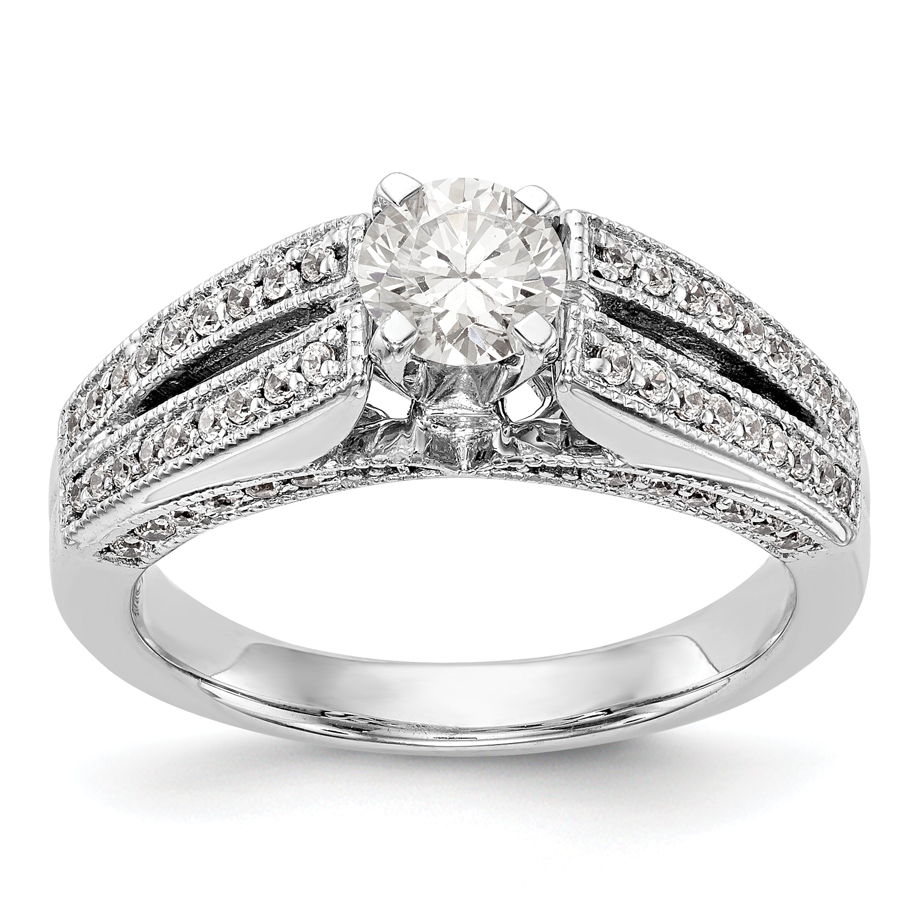 14K White Gold Peg Set Simulated Diamond Engagement Ring