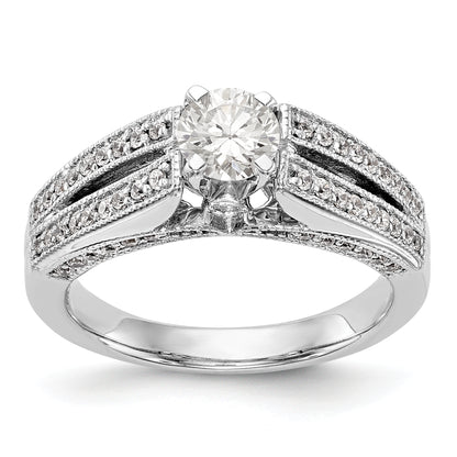 14K White Gold Peg Set Simulated Diamond Engagement Ring