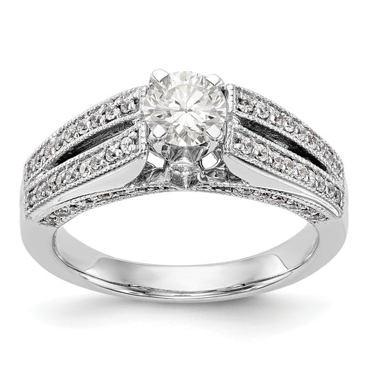 14K White Gold Peg Set Simulated Diamond Engagement Ring
