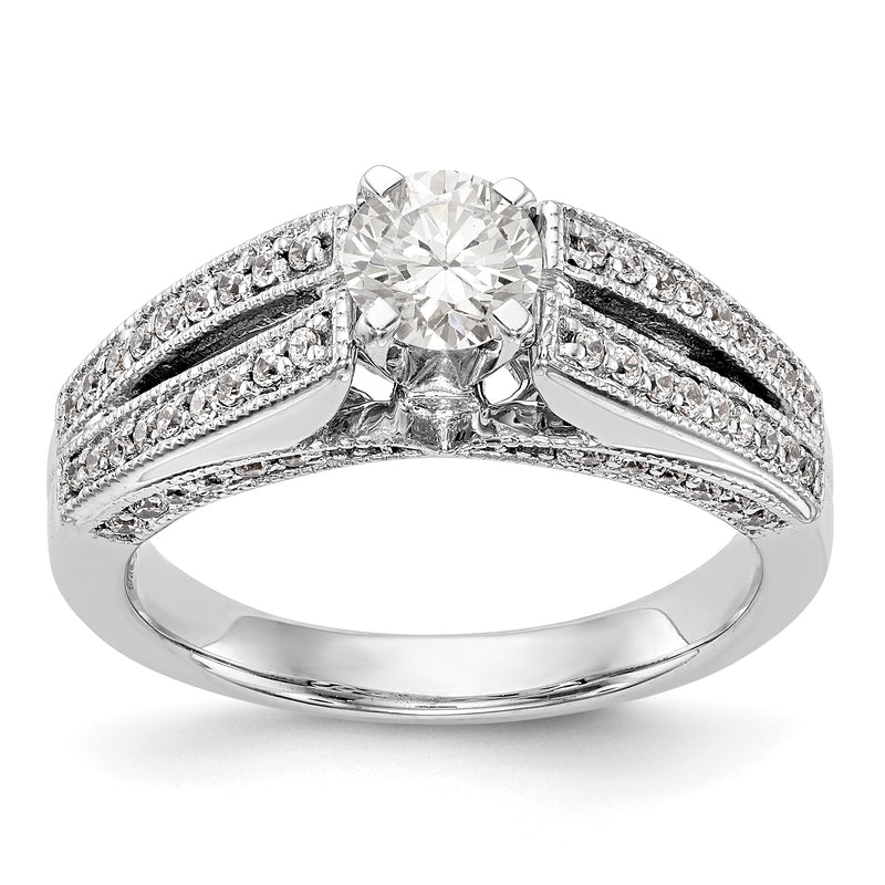 14K White Gold Peg Set Simulated Diamond Engagement Ring