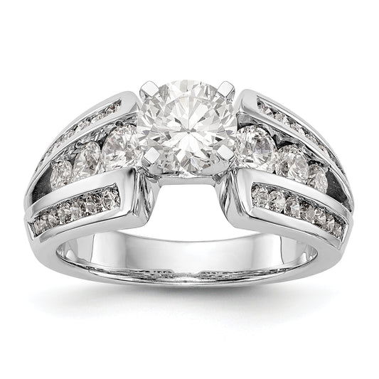 14K White Gold Diamond Peg Set CZ Engagement Ring