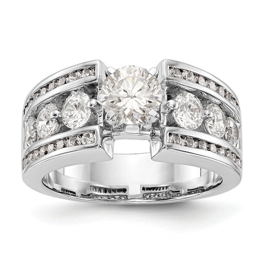 14K White Gold Diamond Peg Set CZ Engagement Ring