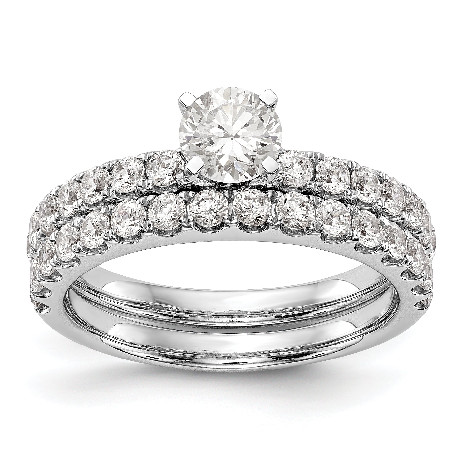 14K White Gold Diamond Peg Set CZ Engagement Ring