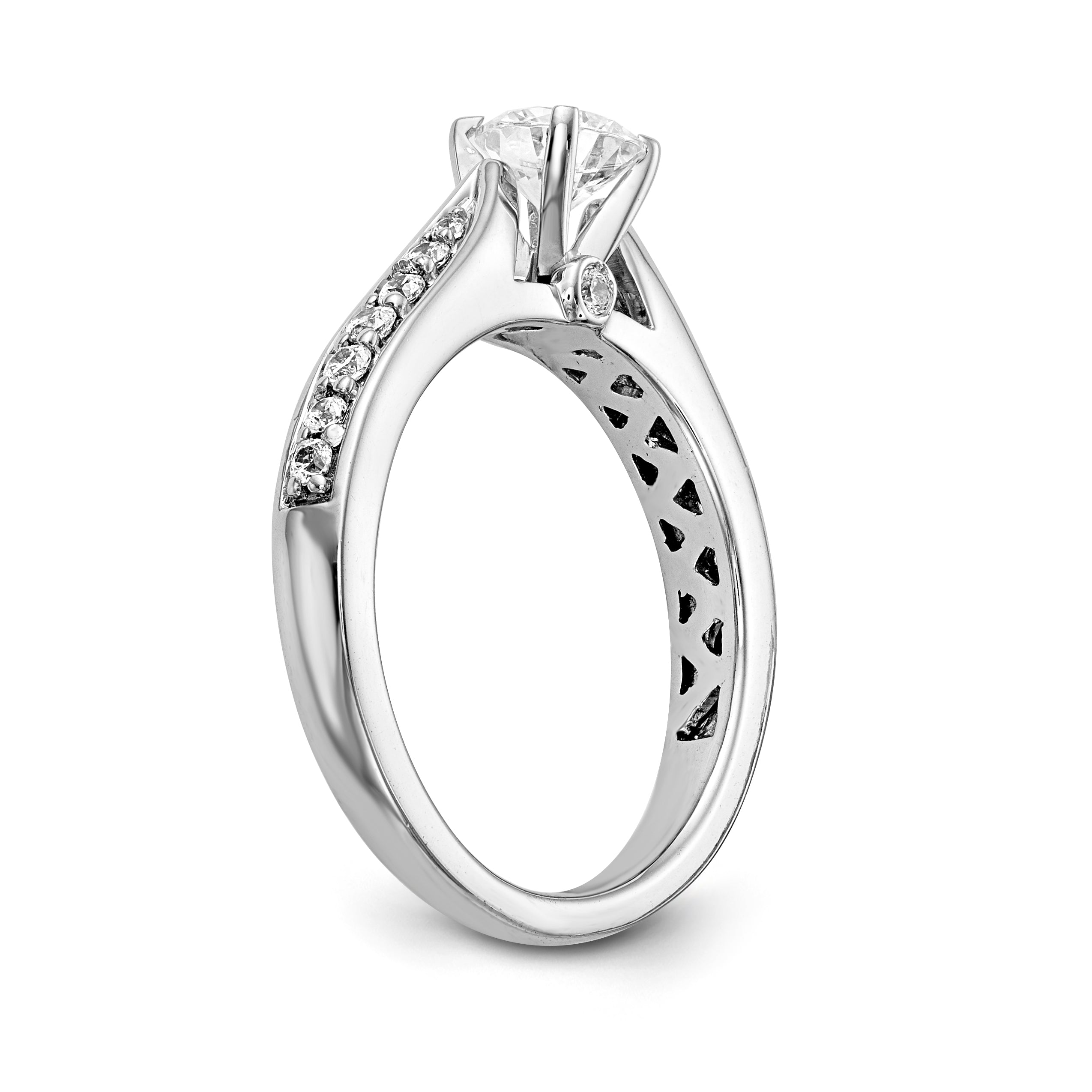 14K White Gold Diamond Peg Set CZ Engagement Ring