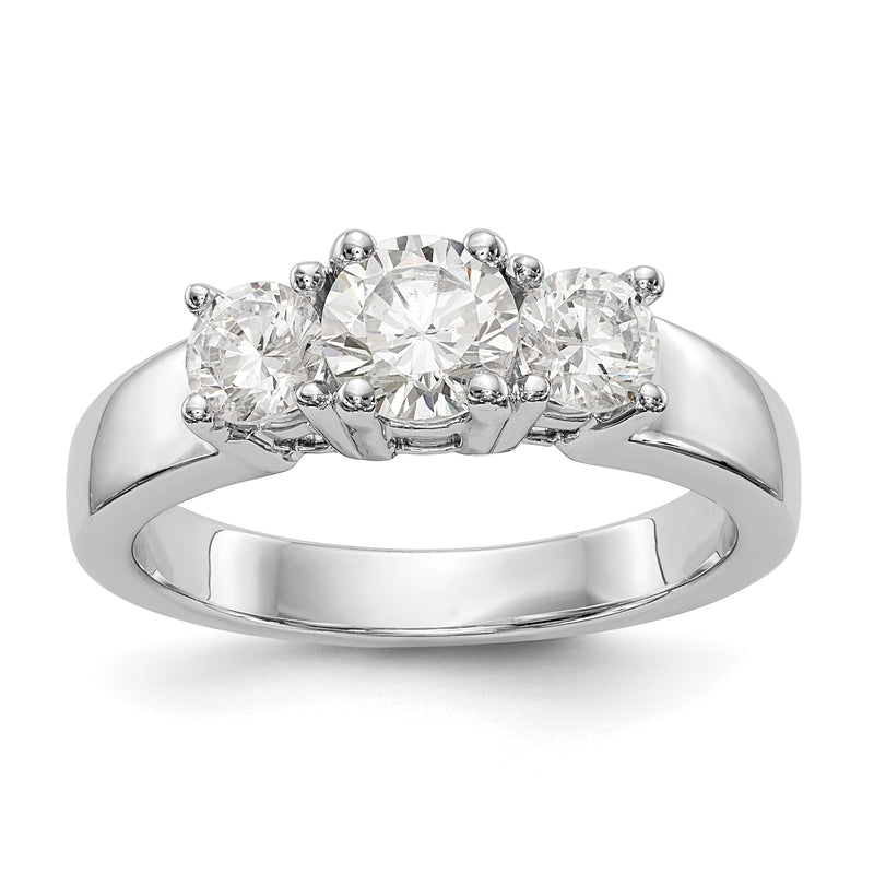 14K White Gold 3 Stone Simulated Diamond Engagement Ring