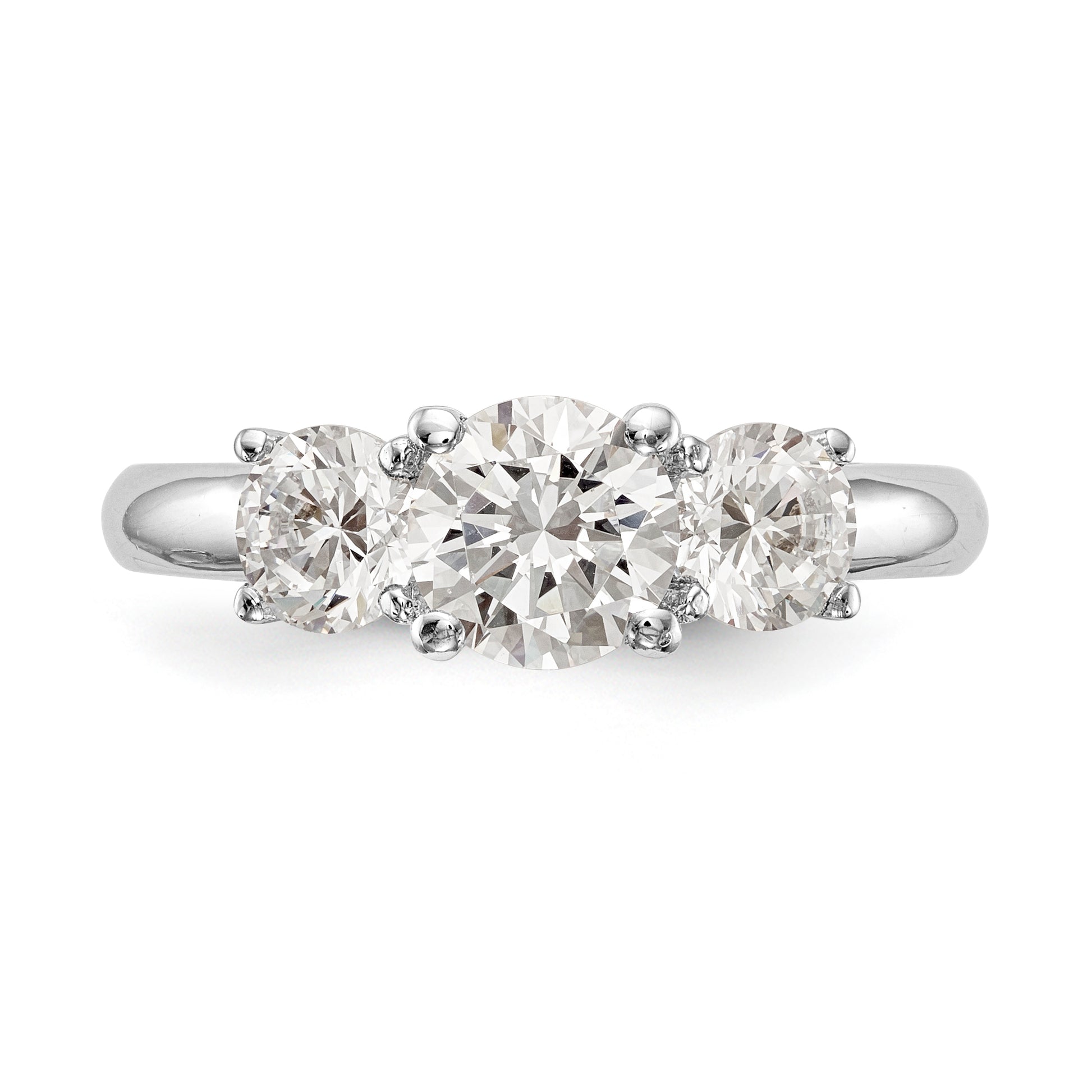 14K White Gold 3 Stone Simulated Diamond Engagement Ring