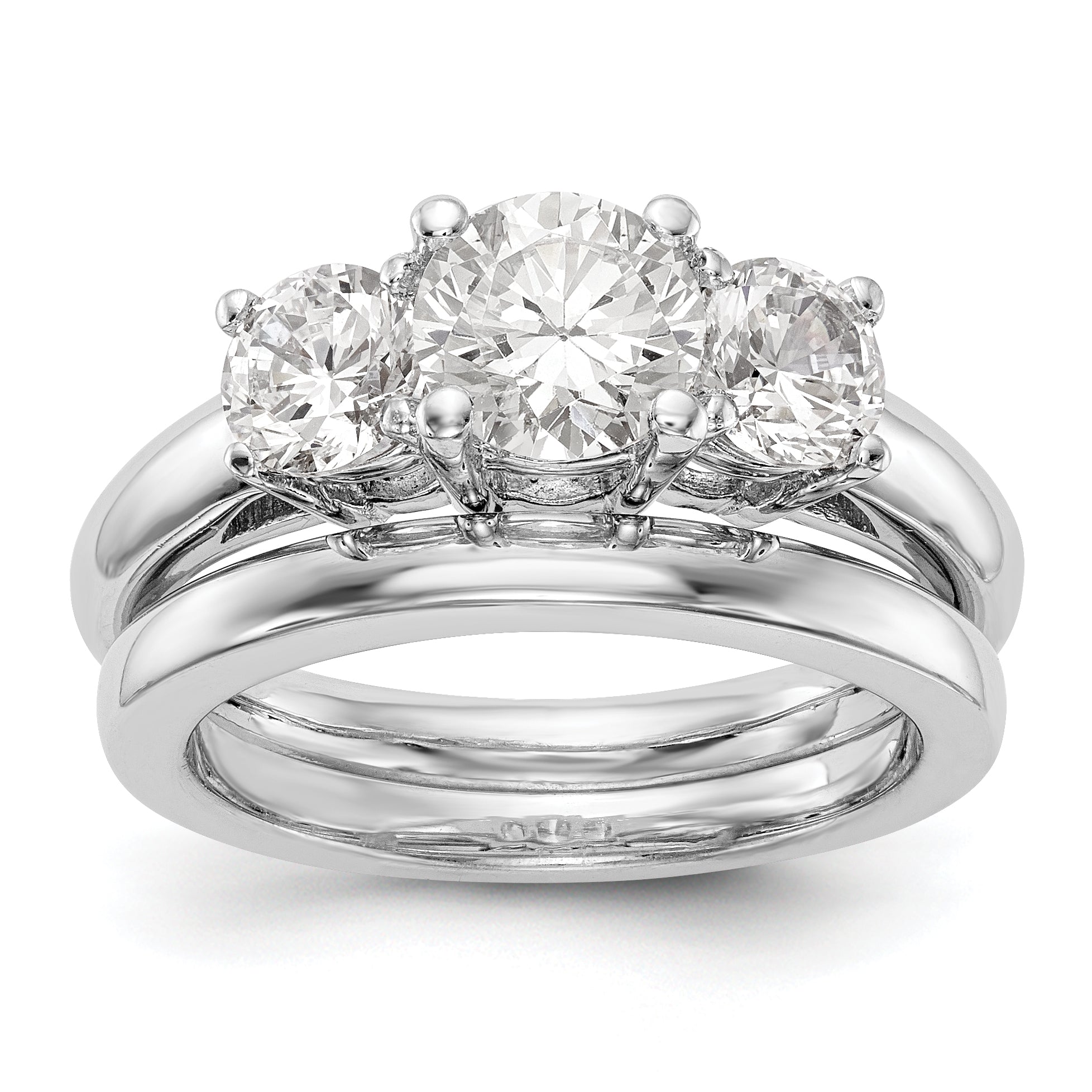 14K White Gold 3 Stone Simulated Diamond Engagement Ring