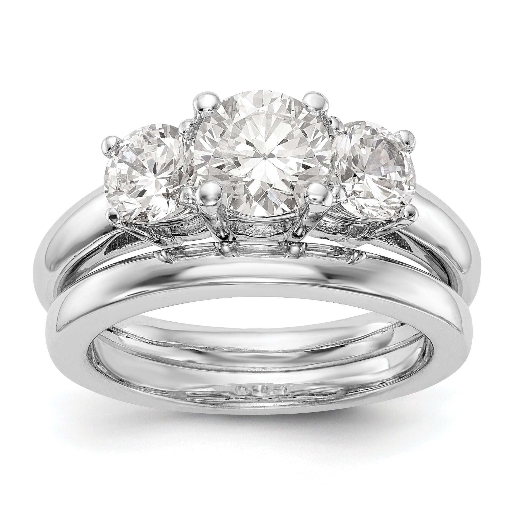 14K White Gold 3 Stone Simulated Diamond Engagement Ring
