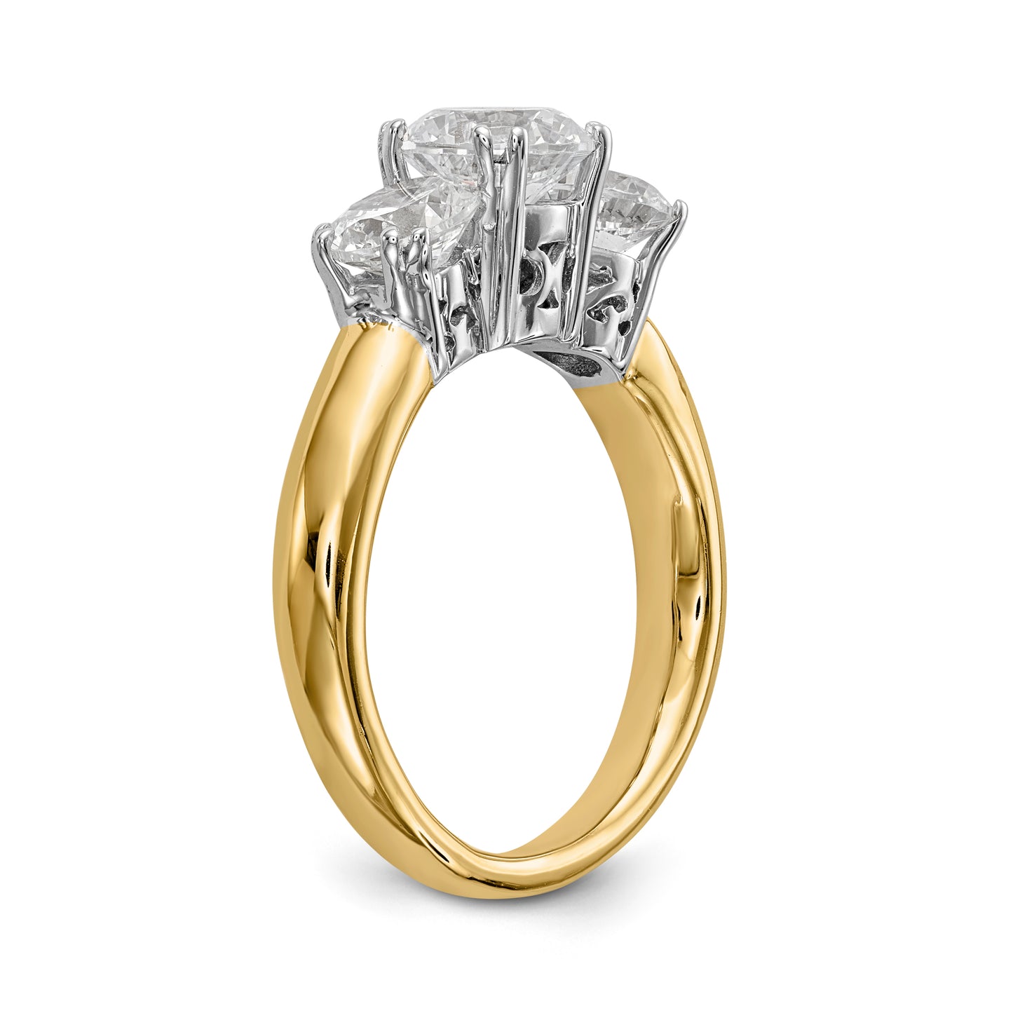 14K Two tone 3 Stone Simulated Diamond Engagement Ring