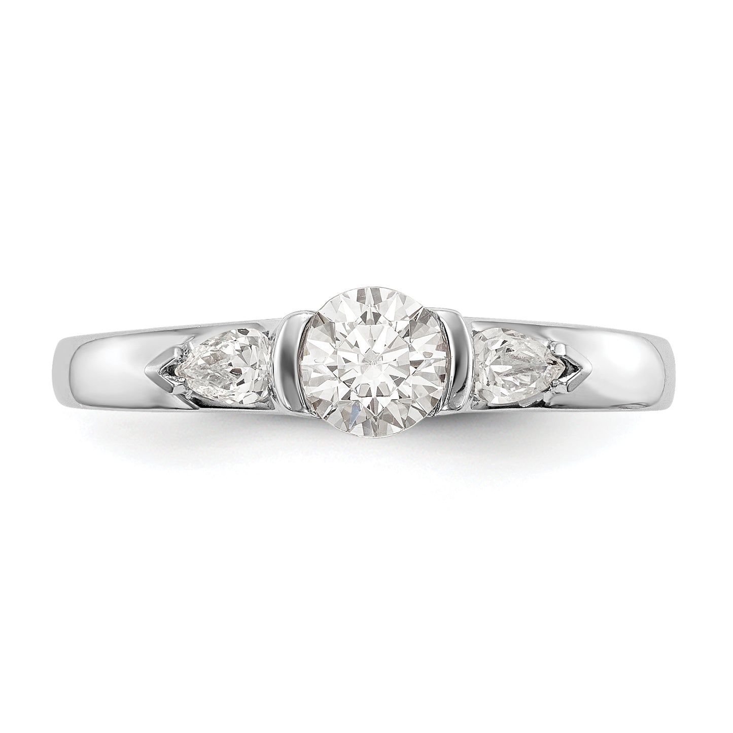 14K White Gold 3 Stone Bezel Simulated Diamond Engagement Ring