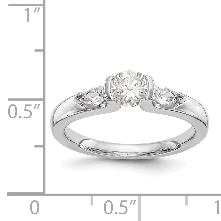 14K White Gold 3 Stone Bezel Simulated Diamond Engagement Ring
