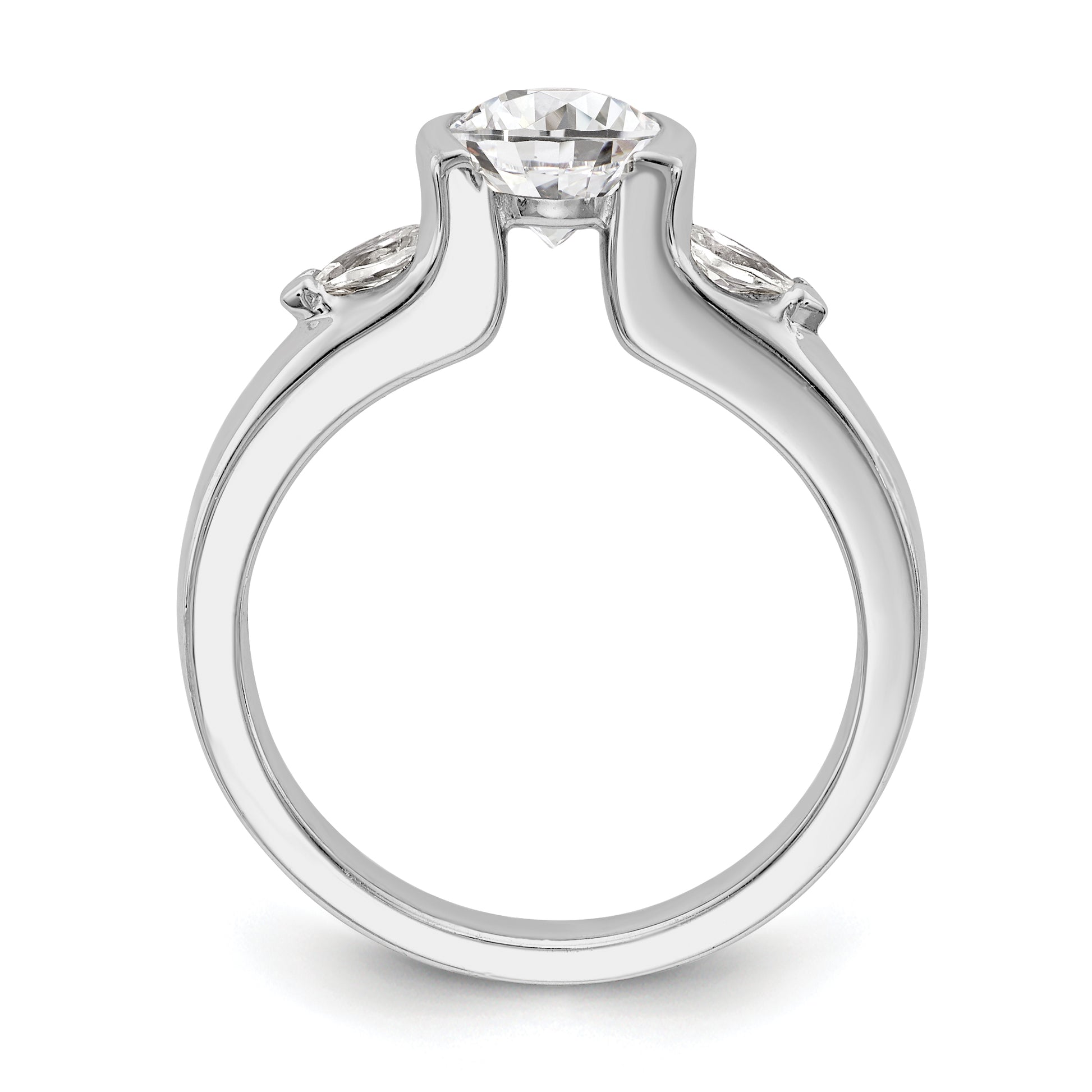 14K White Gold 3 Stone Bezel Simulated Diamond Engagement Ring