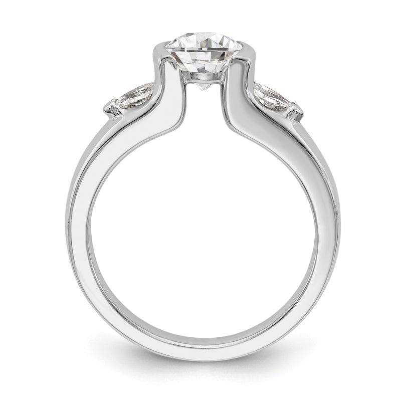 14K White Gold 3 Stone Bezel Simulated Diamond Engagement Ring